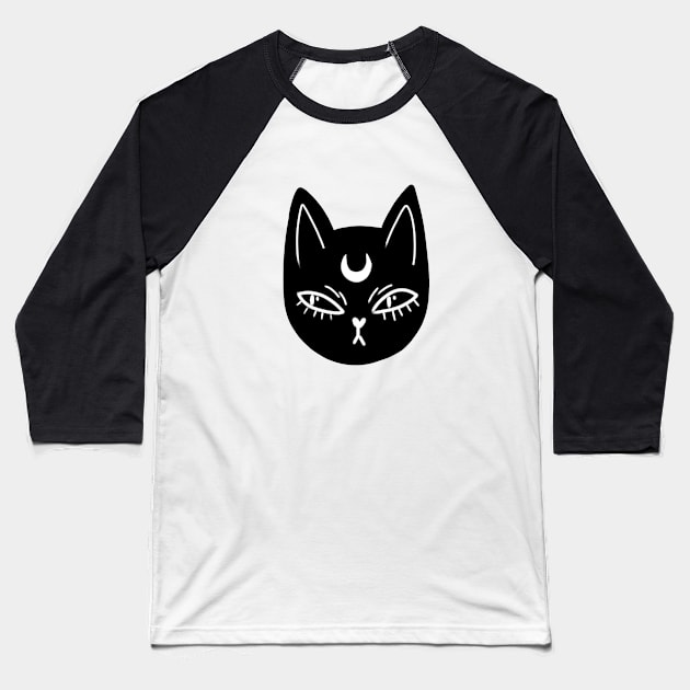 Sarcastic harajuku cat Moon Tattoo Baseball T-Shirt by ISFdraw